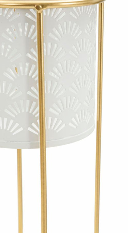 Coppia di Vasi Whity in Metallo Bianco con Supporto Dorato cm ø 17x46-14x34