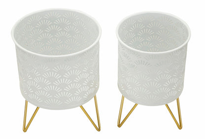 Coppia di Vasi Eleganti Carly in Metallo con Supporto Dorato cm ø 16x20-13x20