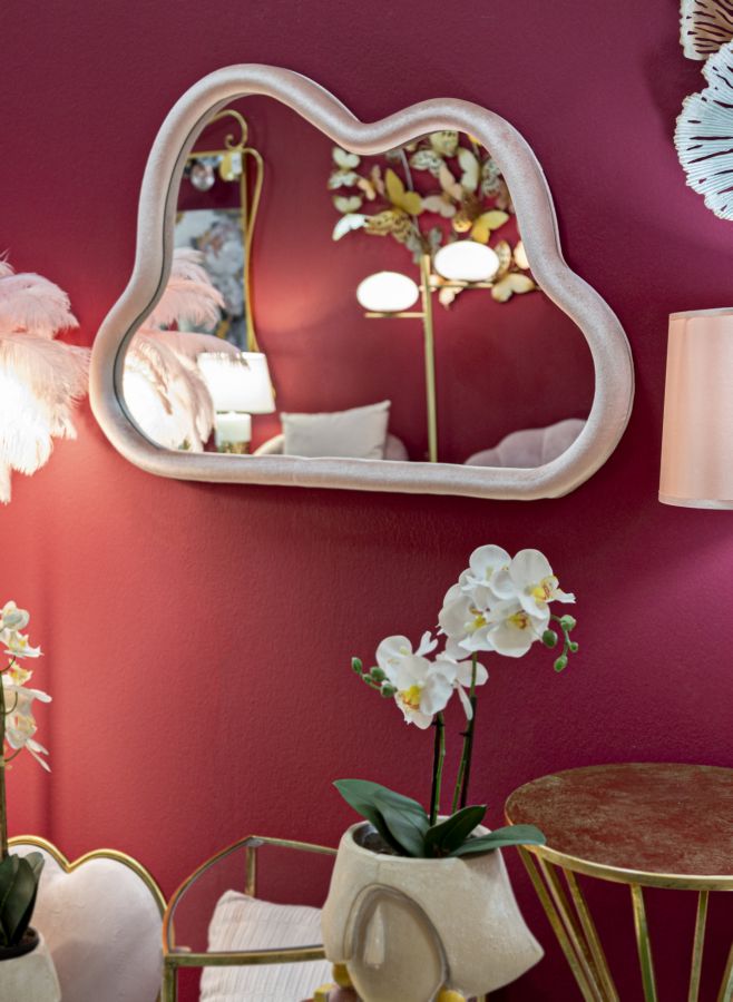 Specchio nuvola in velluto rosa cm 90x4x60