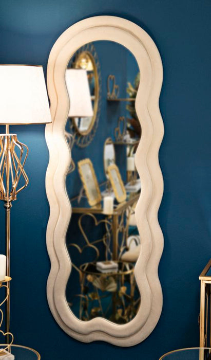 Specchio Murale Elegante Miki in Velluto Crema 60x4x160 cm