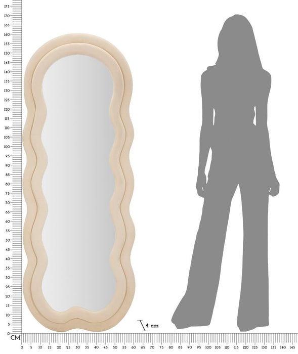 Specchio Murale Elegante Miki in Velluto Crema 60x4x160 cm