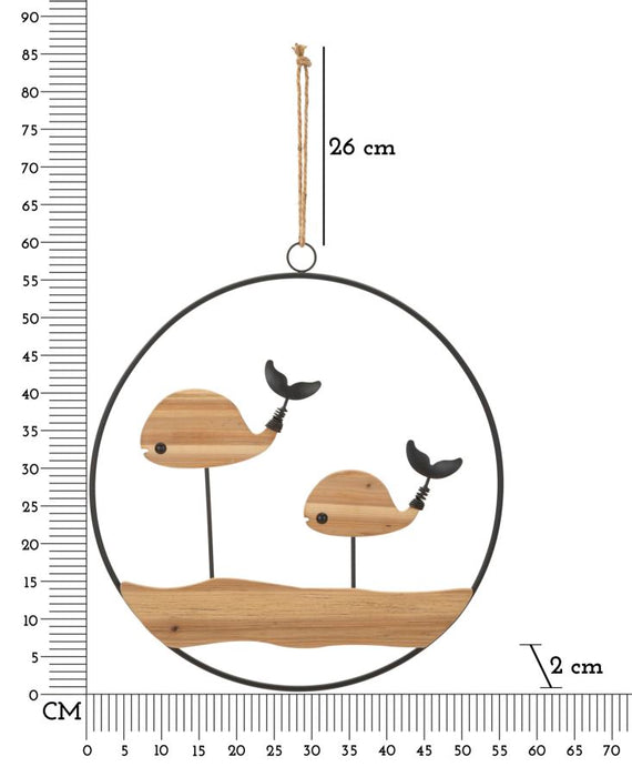 Pannello Decorativo 3D Balene in Metallo e Legno cm 56x2x60