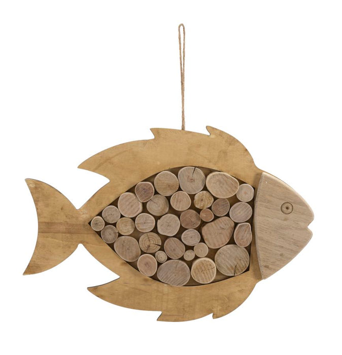 Scultura da Appendere a Forma di Pesce in Legno Naturale cm 42,5x2x28,5