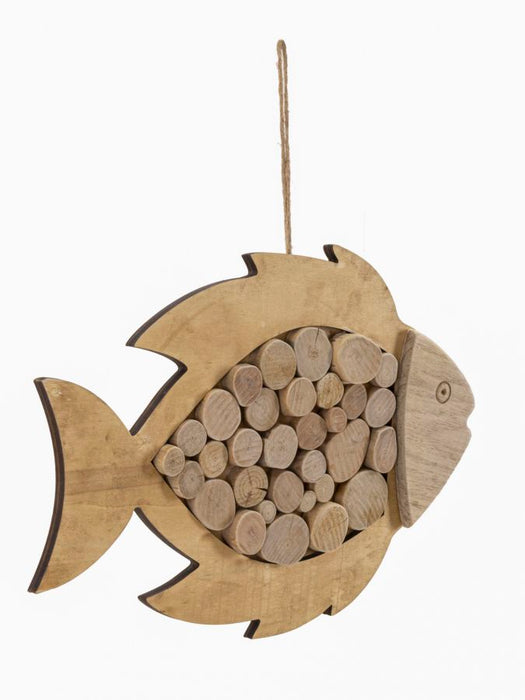 Scultura da Appendere a Forma di Pesce in Legno Naturale cm 42,5x2x28,5