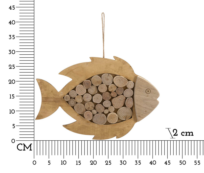 Scultura da Appendere a Forma di Pesce in Legno Naturale cm 42,5x2x28,5