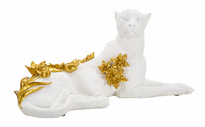 Leopardo Elegante Bianco e Oro 53x21,5x24 cm