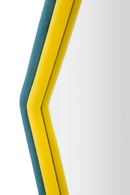Specchio Esagonale Tony in Velluto Blu e Giallo 75x4x80 cm