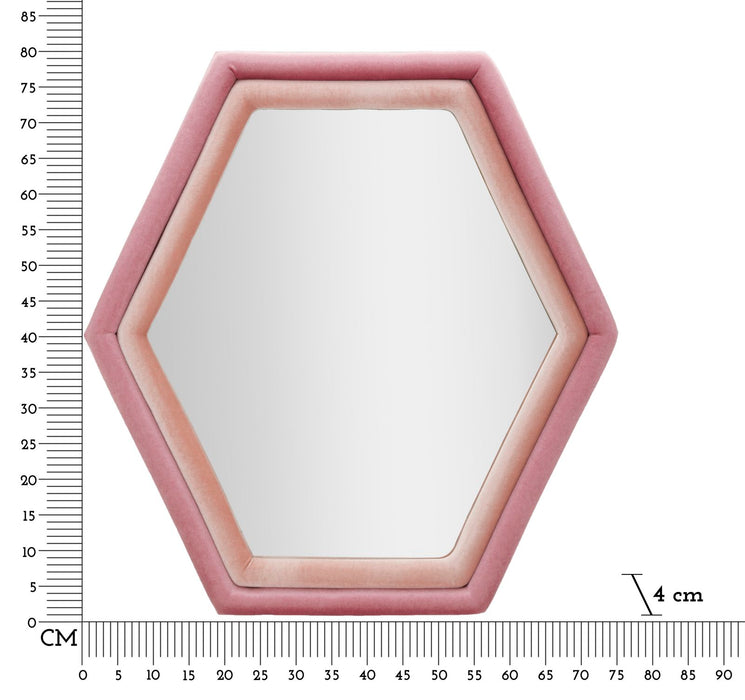 Specchio Esagonale Tony in Velluto Rosa - 75x4x80 cm