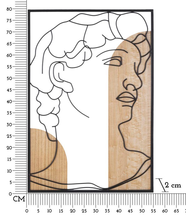 Pannello decorativo 3D David in metallo e legno - cm 55x2x80