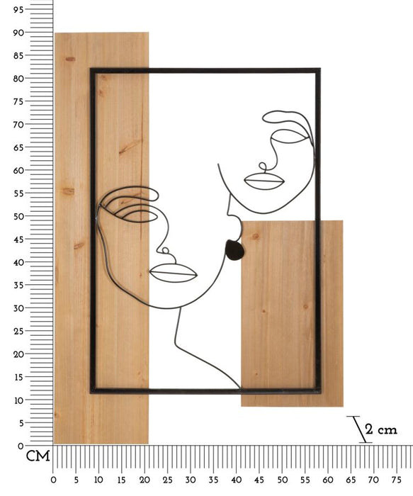 Pannello decorativo Faces in ferro e legno 3D cm 63x2x90