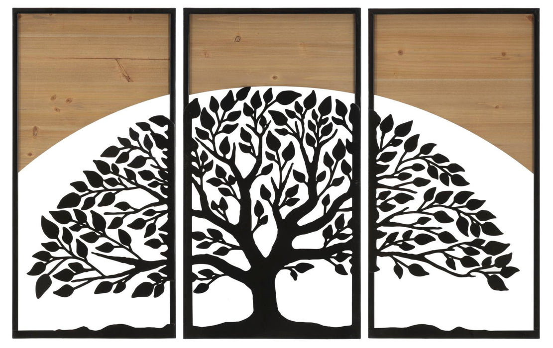 Set di Pannelli Decorativi 3D in Ferro e Legno - Design Albero Maestoso, 3 Pezzi 105x2x70 cm