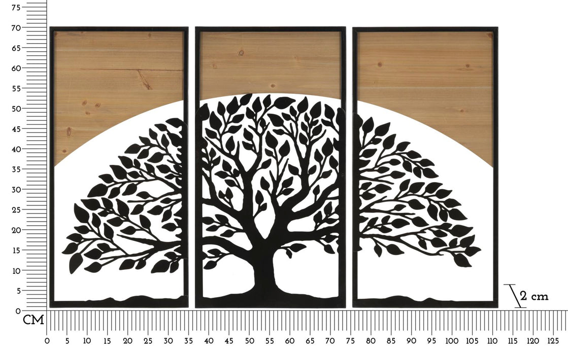 Set di Pannelli Decorativi 3D in Ferro e Legno - Design Albero Maestoso, 3 Pezzi 105x2x70 cm