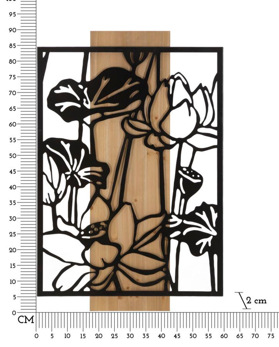 Pannello decorativo in ferro e legno Lotus 60x2x90 cm