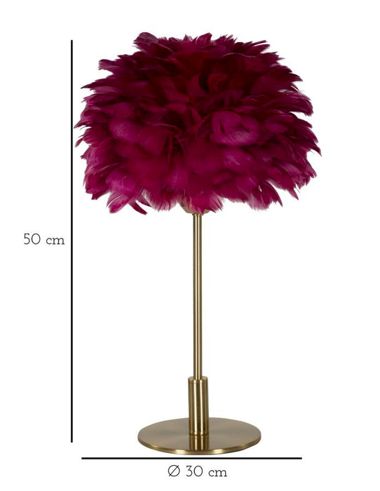 Lampada da Tavolo Elegante con Piume Bordeaux Ø 30x50 cm