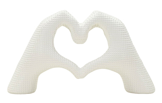 Scultura Lover White Cm 25X7,5X13,5 con mani intrecciate a forma di cuore, decorazione moderna in ceramica bianca per ambienti romantici.