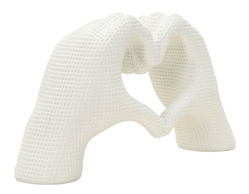Decorazione Scultura Lover White Cm 25X7,5X13,5 vista laterale, mani stilizzate in ceramica bianca formano un cuore per arredare con amore.