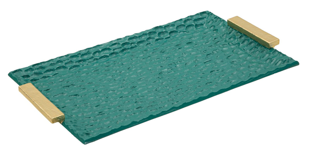 Svuotatasche elegante Grent 34x19,5x3 cm in verde con superficie martellata e manici dorati, ideale per arredamento moderno.