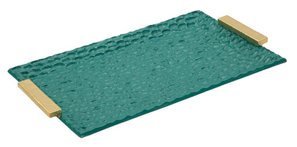 Svuotatasche elegante Grent 34x19,5x3 cm in verde con superficie martellata e manici dorati, ideale per arredamento moderno.