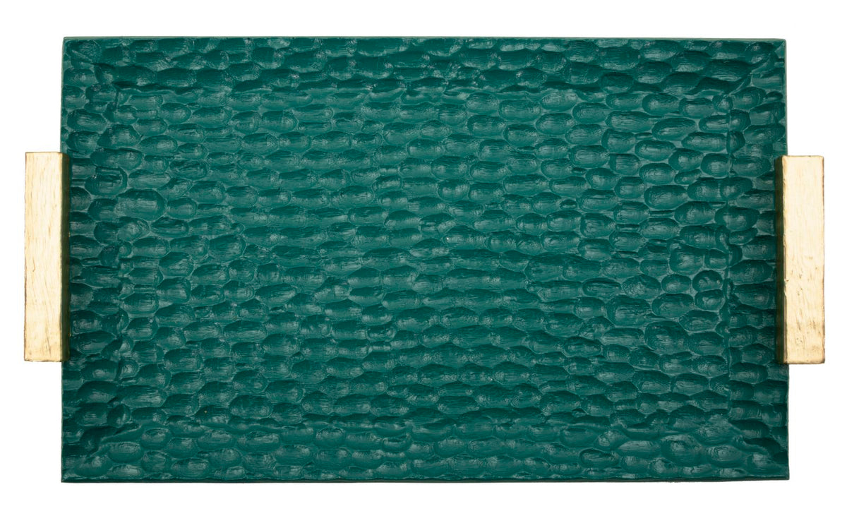 Svuotatasche Grent visto dall’alto, con finitura verde martellata e manici dorati, design elegante per ambienti raffinati.