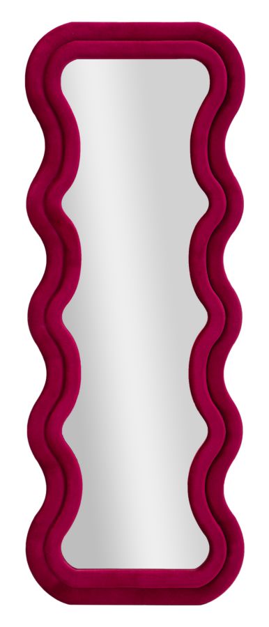 Specchio da muro Emily in velluto fuxia 60x6x160 cm con cornice ondulata, ideale per arredare camere moderne con stile elegante.