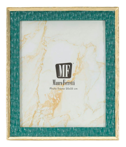 Cornice Grent verticale 25,3x2x30,3 cm con finitura dorata e verde, misura interna 20x25 cm, perfetta per arredamento moderno.