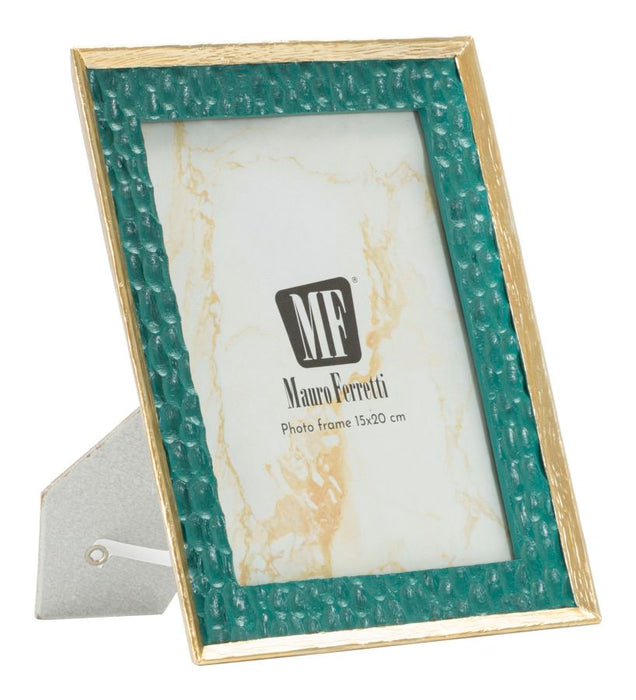 Cornice Grent 20,3x2x25,3 cm con bordo dorato e texture verde, misura interna 15x20 cm, fotocornice elegante Mauro Ferretti