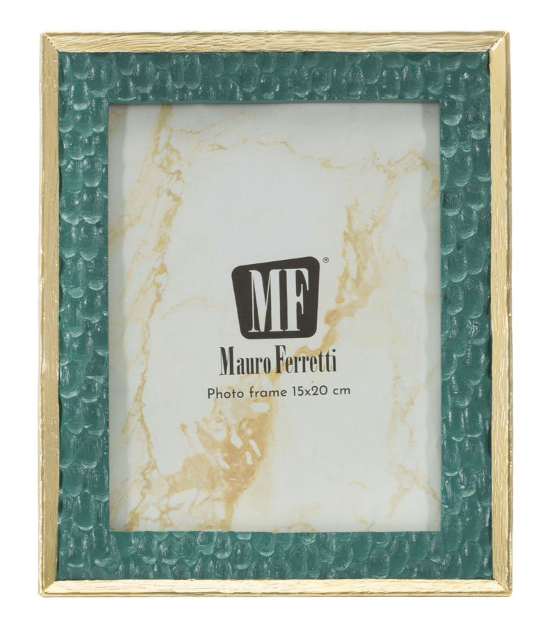 Cornice Grent verticale 20,3x2x25,3 cm con finitura dorata e verde, misura interna 15x20 cm, fotocornice decorativa elegante