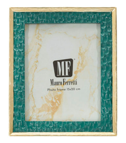 Cornice Grent verticale 20,3x2x25,3 cm con finitura dorata e verde, misura interna 15x20 cm, fotocornice decorativa elegante