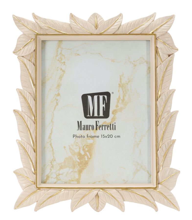 Fotocornice Leaffy 21,2X1,7X26,8 cm con bordo decorativo a foglie, finitura beige e oro, perfetta per arredare ambienti eleganti con stile.