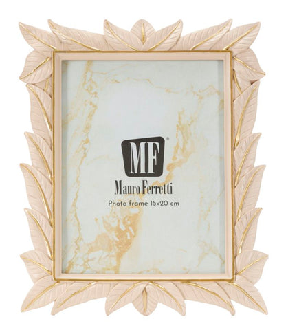 Fotocornice Leaffy 21,2X1,7X26,8 cm con bordo decorativo a foglie, finitura beige e oro, perfetta per arredare ambienti eleganti con stile.