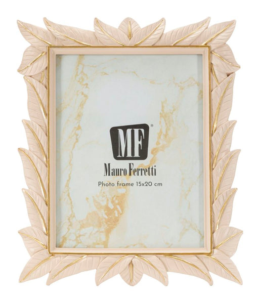 Fotocornice Leaffy 21,2X1,7X26,8 cm con bordo decorativo a foglie, finitura beige e oro, perfetta per arredare ambienti eleganti con stile.