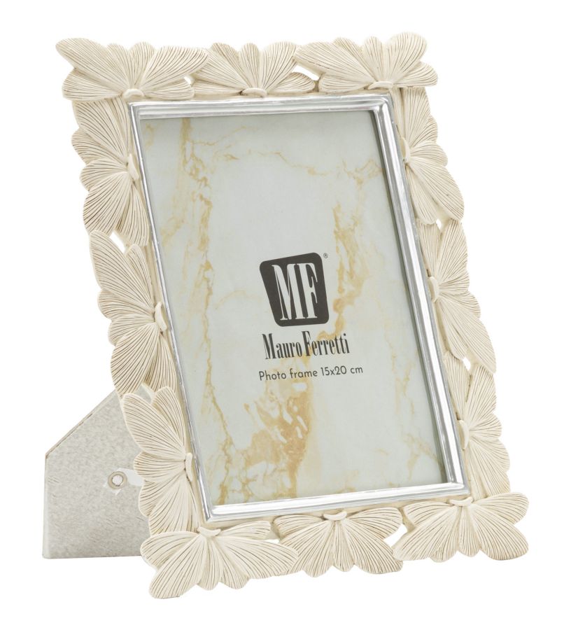 Cornice Butterfly cm 23x27,7x2 con misura interna 15x20 cm, design elegante con farfalle in rilievo, ideale per foto da tavolo.