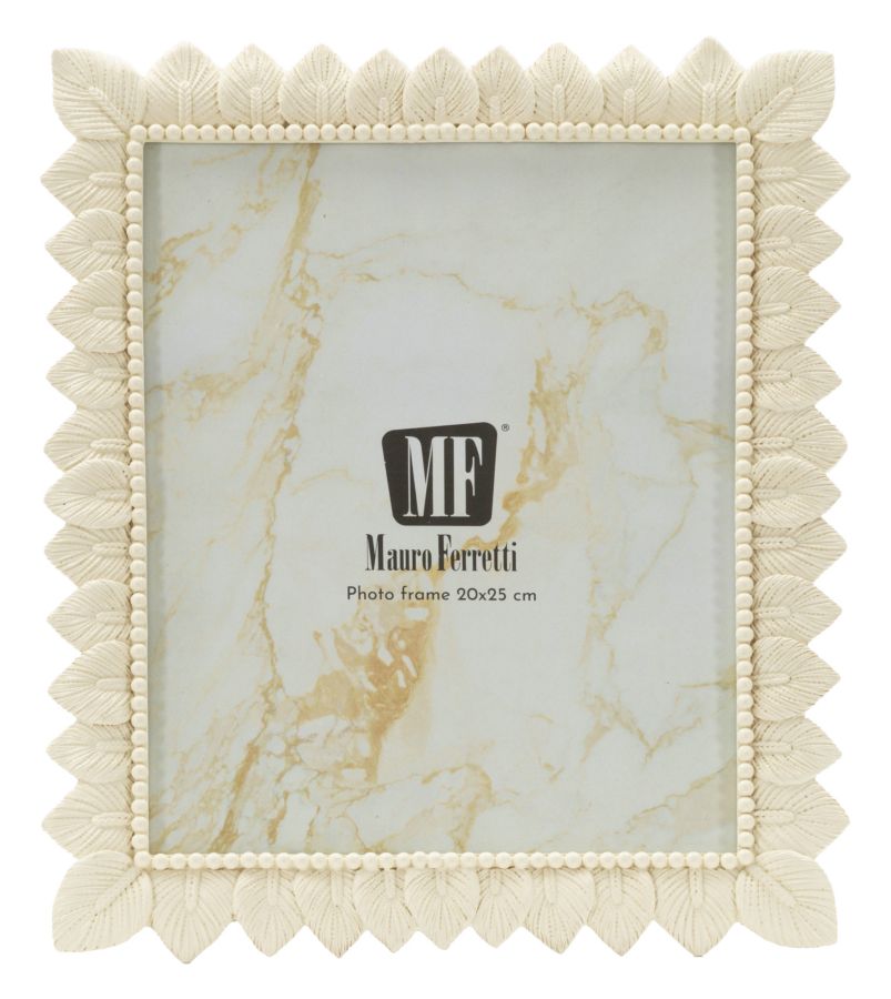 Fotocornice Mauro Ferretti Light Leaf cm 26,9x1,8x31,8 per foto 20x25, design raffinato con bordo a foglie e perline decorative.