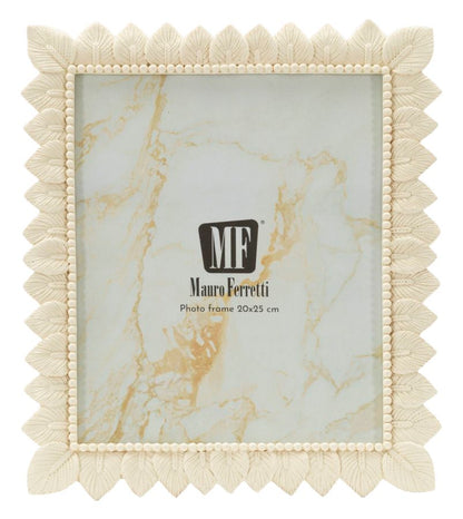 Fotocornice Mauro Ferretti Light Leaf cm 26,9x1,8x31,8 per foto 20x25, design raffinato con bordo a foglie e perline decorative.