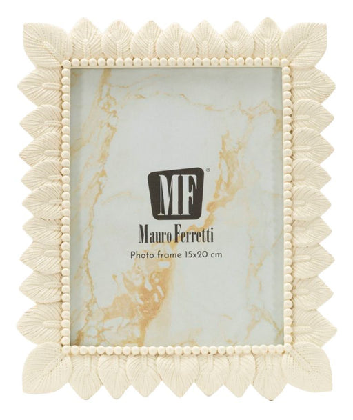 Fotocornice Mauro Ferretti modello Light Leaf con bordo decorato a foglie e perline, misura esterna 21,3x26,5 cm, interna 15x20 cm