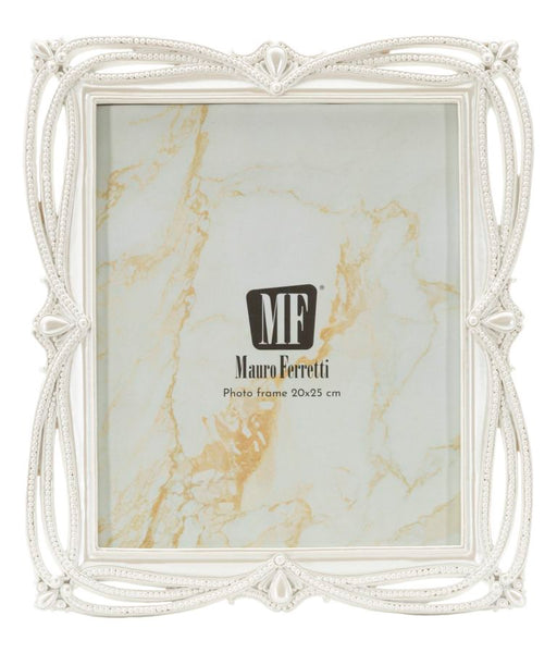 Fotocornice Mauro Ferretti Cornice Ribbon 27x32 cm con decori perlati e misura interna 20x25 cm, perfetta per arredamento elegante.