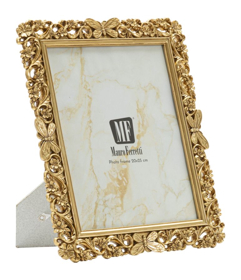 Cornice Classical barocca dorata 27,8x32,5 cm con decori floreali e farfalle, perfetta per foto 20x25 cm in ambienti eleganti e classici.