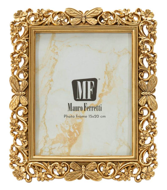 Cornice barocca dorata 22x27 cm con dettagli eleganti e design floreale, perfetta per ambienti classici e raffinati.