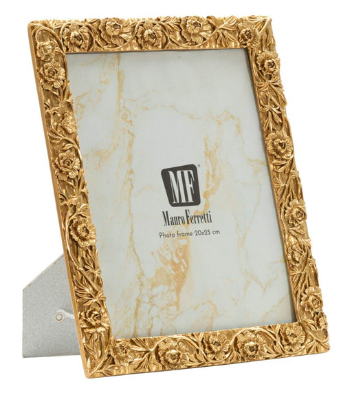 Cornice Poppy Cm 25,3X2X30,3 in stile elegante con bordo floreale oro, perfetta per foto 20x25 cm. Ideale per ambienti glamour e raffinati.