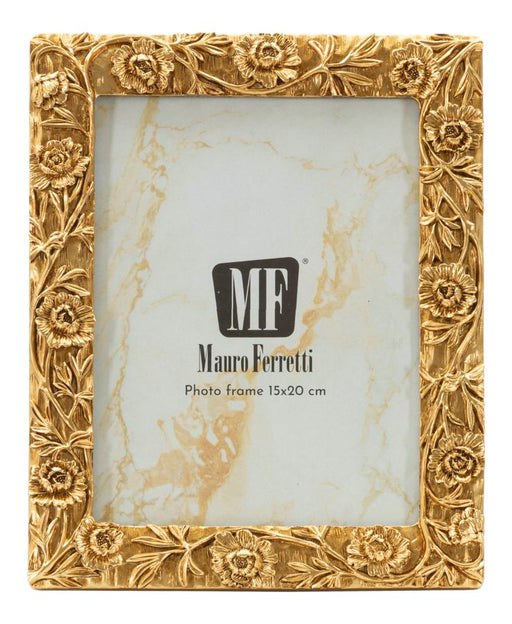 Fotocornice Poppy 15x20 cm con dettagli floreali dorati, perfetta per valorizzare ricordi in ambienti raffinati e di design.