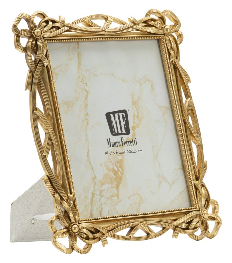 Cornice Knot misura interna 20x25 cm in stile elegante con intreccio dorato, ideale per foto da tavolo, dimensioni totali 29x2,4x33,6 cm.