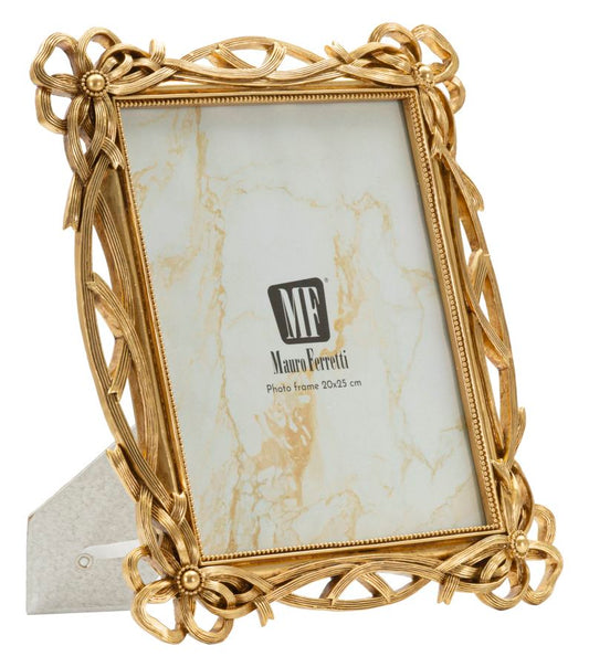 Cornice Knot misura interna 20x25 cm in stile elegante con intreccio dorato, ideale per foto da tavolo, dimensioni totali 29x2,4x33,6 cm.