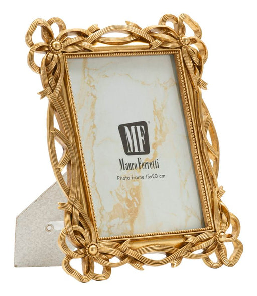 Cornice Knot cm 23,4x2,3x28,5 dorata con decori floreali, ideale per foto 15x20 cm, perfetta per arredamento elegante.