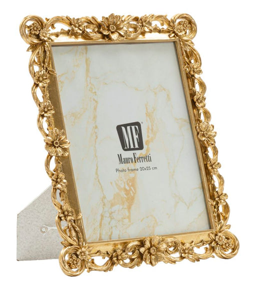 Cornice classica cm 26,9x2 dorata barocca lusso con decori floreali, perfetta per foto 20x25 cm, ideale per ambienti eleganti.