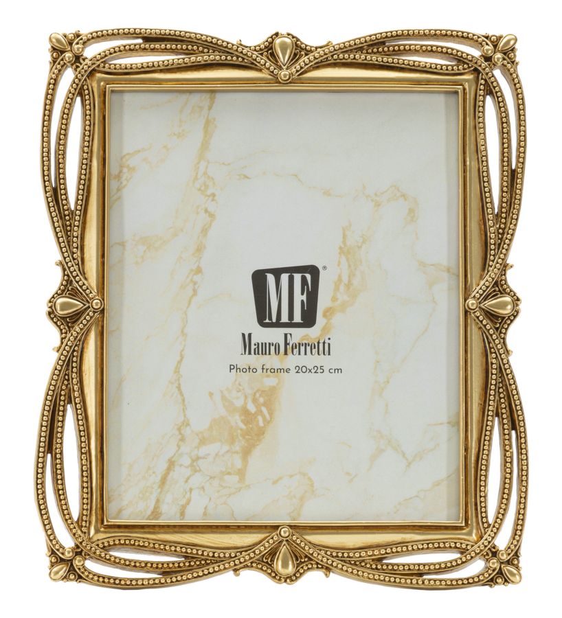 Fotocornice Mauro Ferretti Cornice Line cm 27x1,7x32 con decori dorati e misura interna 20x25 cm, ideale per arredamento elegante.