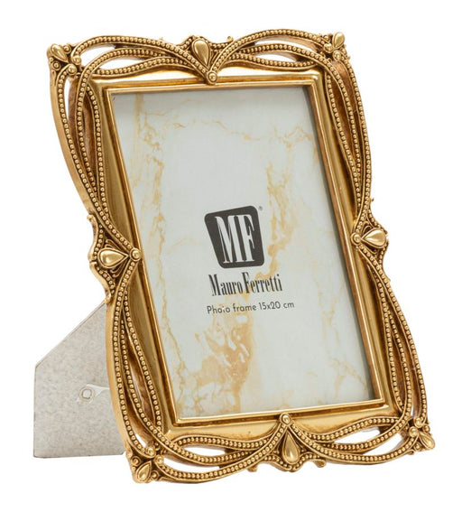 Cornice Line cm 21,8x1,6x26,8 elegante in stile barocco dorato con misura interna 15x20 cm, ideale per foto verticali su superfici piane.