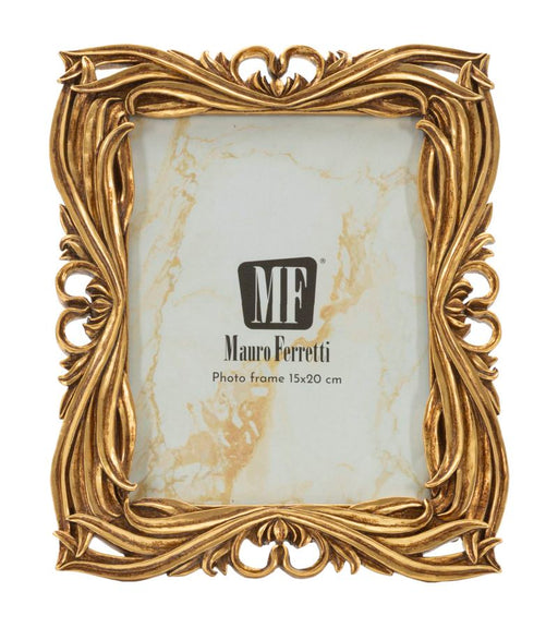 Fotocornice Mauro Ferretti Baroque 15x20 cm con dettagli ornamentali dorati, perfetta per arredamento classico e raffinato.