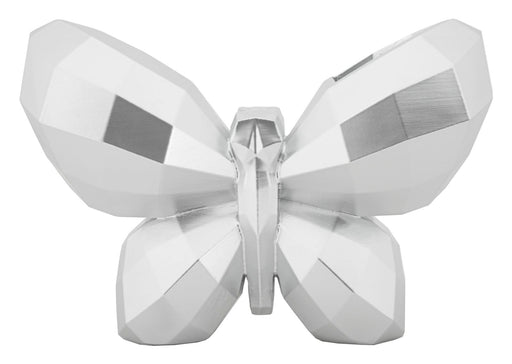 Vaso Butterfly Silver a forma di farfalla argentata con design sfaccettato, ideale per arredamenti moderni e ambienti eleganti.