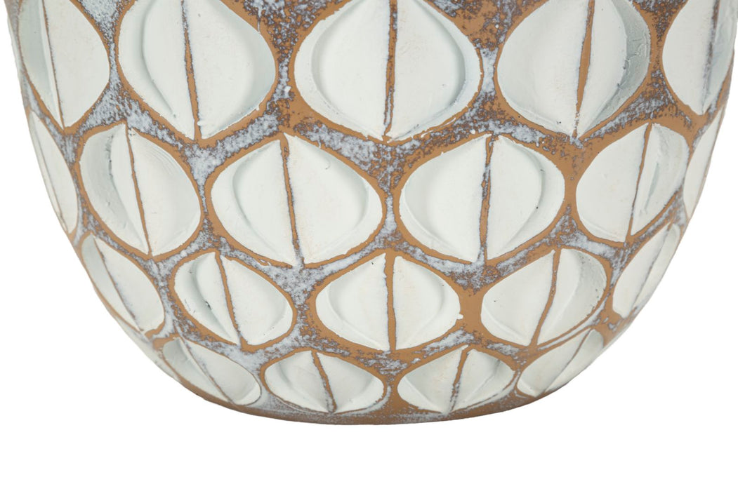 Base del Vaso Resina Tibet Ø 20X45,5 cm con motivo geometrico inciso, perfetto per arredamento elegante e moderno.