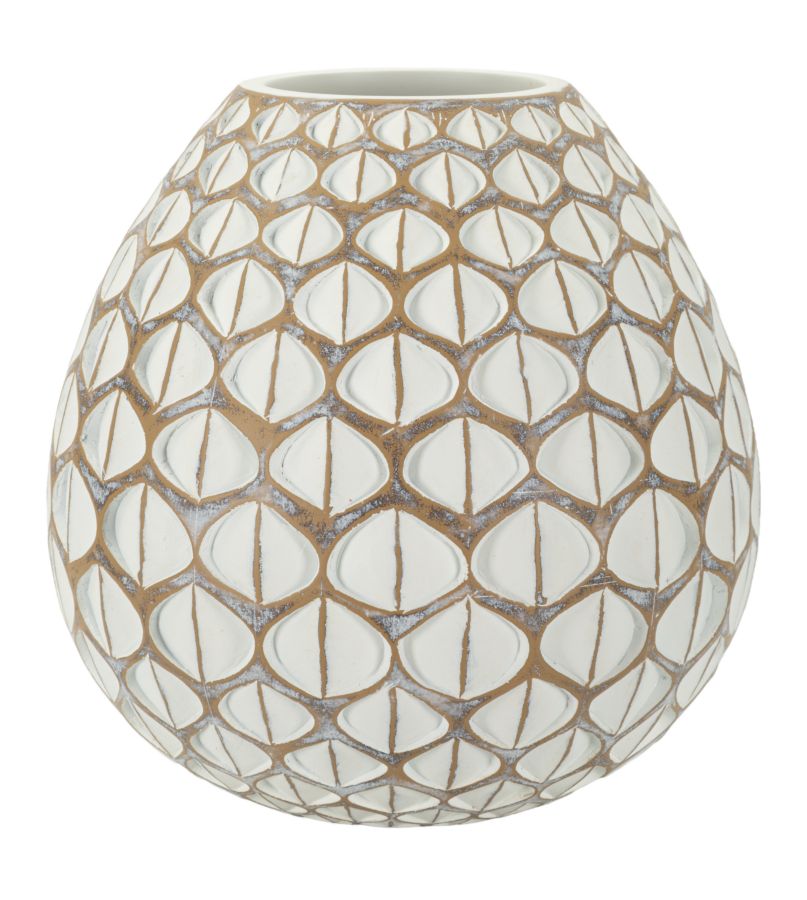 Vaso Resina Tibet Ø27 cm con texture geometrica bianca e marrone, design moderno ed elegante per arredamento d'interni.